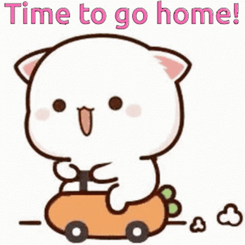 A Cartoon Cat Is Riding A Toy Car And Saying `` Time To Go Home ! '' GIF