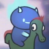 A Cartoon Cat Is Riding On The Back Of A Seahorse . GIF