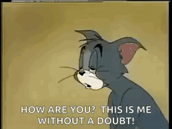 a cartoon cat is saying `` how are you ? this is me without a doubt '' .