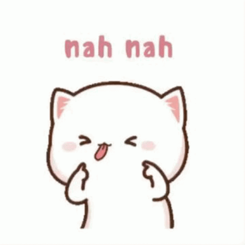 a cartoon cat is saying nah nah in a pink speech bubble .