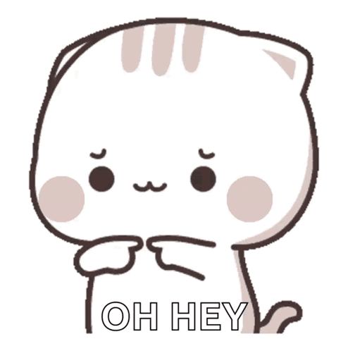a cartoon cat is saying " oh hey " with its paws