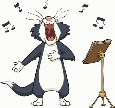 A Cartoon Cat Is Singing While Standing Next To A Music Stand . GIF