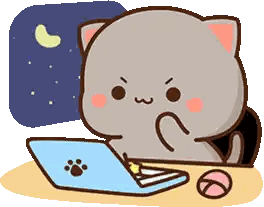 a cartoon cat is sitting at a desk with a laptop computer .