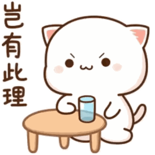 a cartoon cat is sitting at a small table with a cup in its paws .