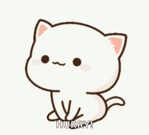 A Cartoon Cat Is Sitting Down With The Words `` Hurry '' Written On It . GIF