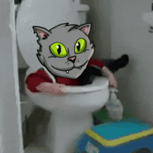 A Cartoon Cat Is Sitting In A Toilet GIF