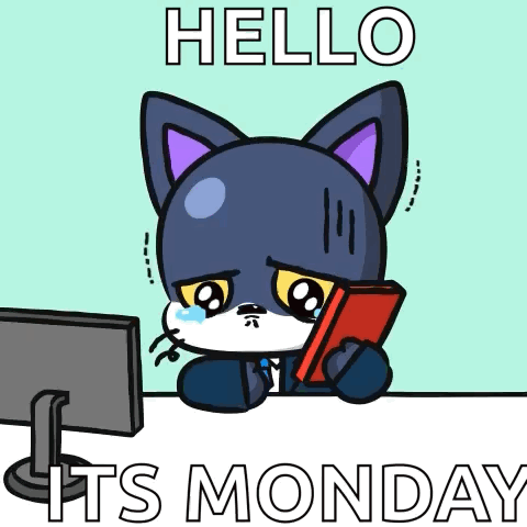 A Cartoon Cat Is Sitting In Front Of A Computer With The Words Hello Its Monday Written On The Bottom GIF