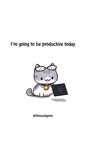 A Cartoon Cat Is Sitting In Front Of A Laptop With The Words I 'M Going To Be Productive Today Below It GIF