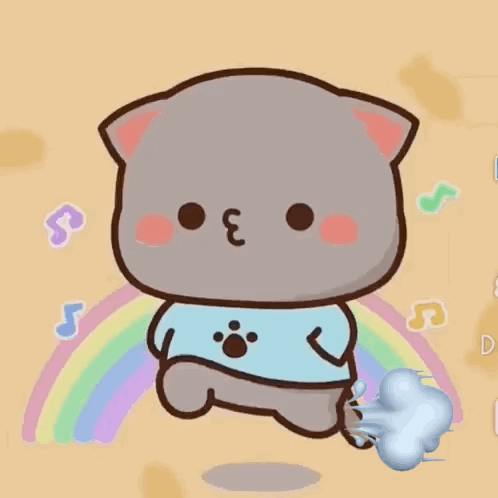 A Cartoon Cat Is Sitting In Front Of A Rainbow And A Rainbow . GIF