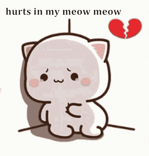 A Cartoon Cat Is Sitting Next To A Broken Heart With The Caption Hurts In My Meow Meow GIF