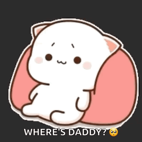 Cartoon Cat Sitting On Pillow Where's Daddy GIF