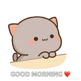 A Cartoon Cat Is Sitting On A Table And Saying `` I Love You Good Morning '' . GIF