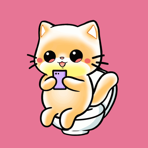 A Cartoon Cat Is Sitting On A Toilet With A Cell Phone GIF