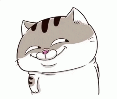 A Cartoon Cat Is Smiling With Its Eyes Closed And Making A Funny Face . GIF