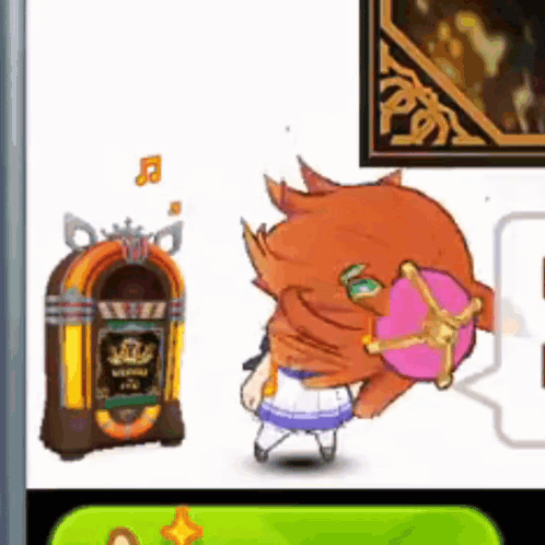 A Cartoon Cat Is Standing Next To A Jukebox With A Crown On It . GIF