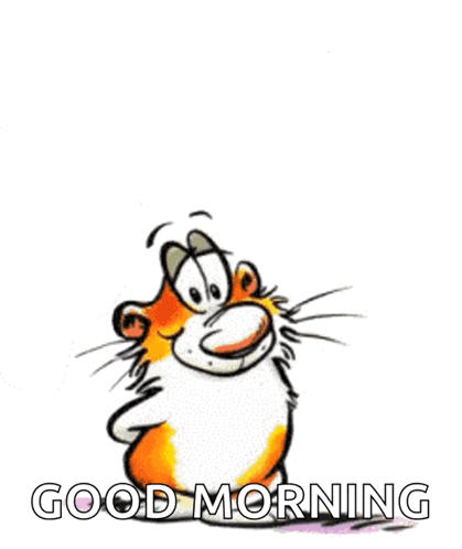 A Cartoon Cat Is Standing Next To A Smiley Face Balloon And The Words Good Morning GIF