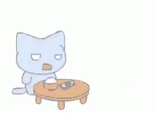 A Cartoon Cat Is Standing Next To A Table With A Bottle Of Wine On It . GIF