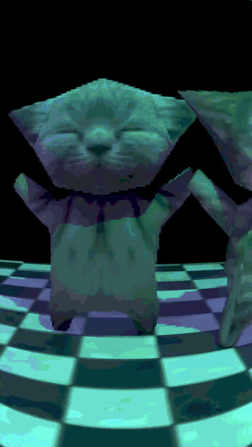 A Cartoon Cat Is Standing On A Checkered Floor GIF