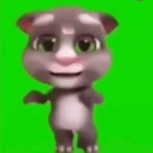 A Cartoon Cat Is Standing On A Green Screen And Smiling . GIF