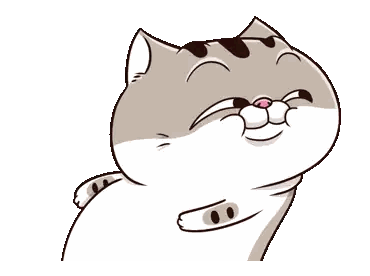 a cartoon cat is standing with its paws crossed and looking at the camera