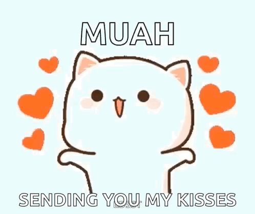 A Cartoon Cat Is Surrounded By Hearts And Says Sending You My Kisses . GIF
