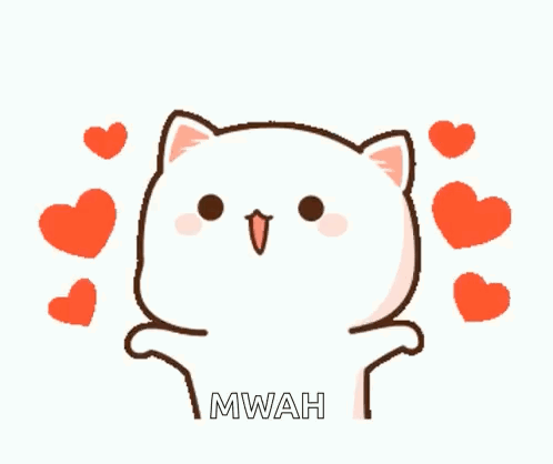 A Cartoon Cat Is Surrounded By Hearts And The Words Mwah GIF