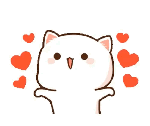A Cartoon Cat Is Surrounded By Red Hearts And Is In Love . GIF