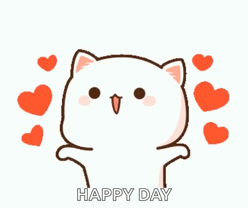 A Cartoon Cat Is Surrounded By Red Hearts And Says Happy Day . GIF