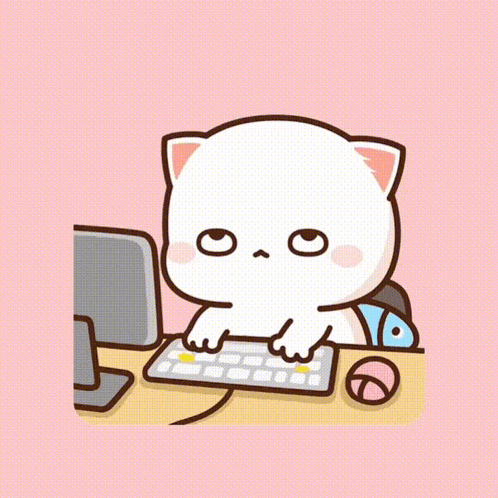 A Cartoon Cat Is Typing On A Keyboard In Front Of A Computer Monitor GIF