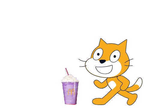 A Cartoon Cat Is Walking Next To A Mcdonalds Milkshake GIF