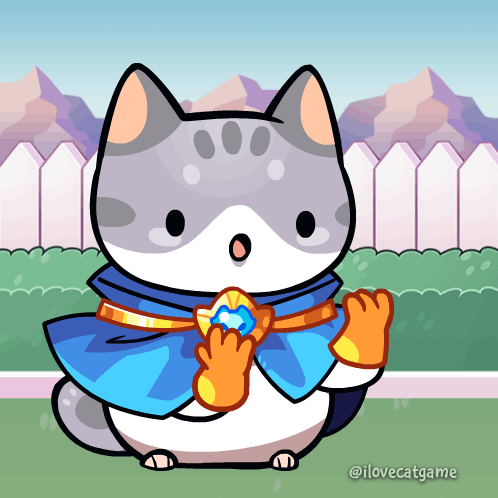 A Cartoon Cat Is Wearing A Blue Cape And Holding A Ring GIF