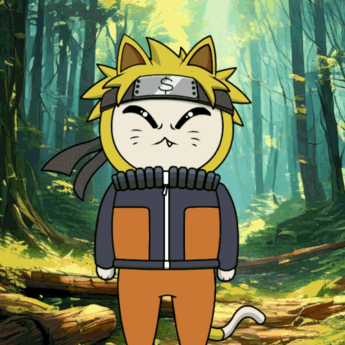 a cartoon cat is wearing a naruto costume