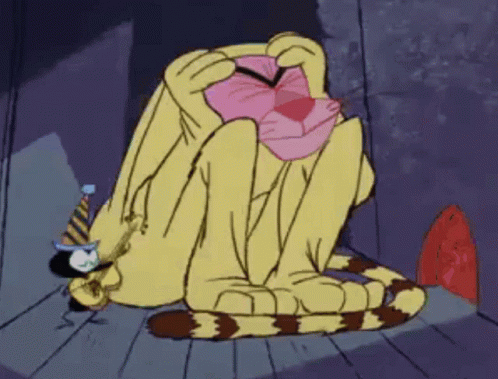A Cartoon Cat Is Wearing A Party Hat And Covering His Face With His Paws GIF