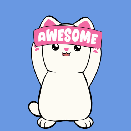 A Cartoon Cat Is Wearing A Pink Awesome Banner GIF