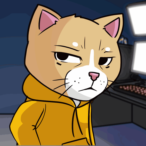A Cartoon Cat Is Wearing A Yellow Hoodie And Looking Angry GIF