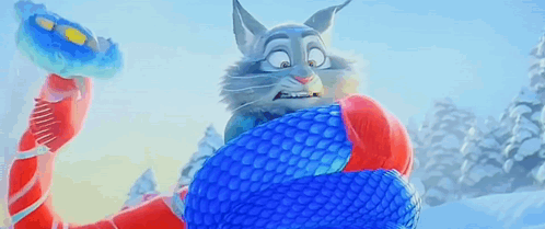 A Cartoon Cat Is Wrapped In A Blue Scarf And Holding A Toy . GIF