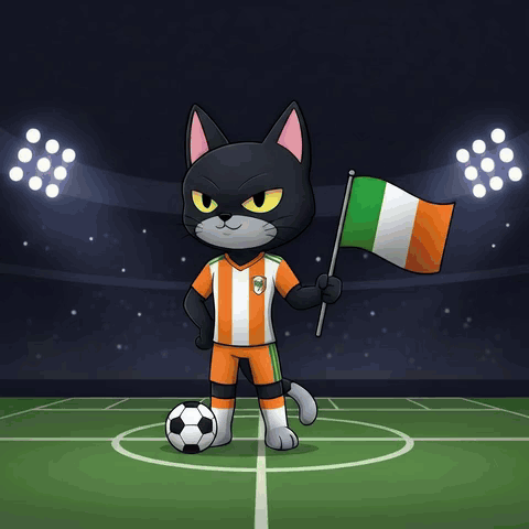 A Cartoon Cat Kicking A Soccer Ball While Holding A Flag GIF