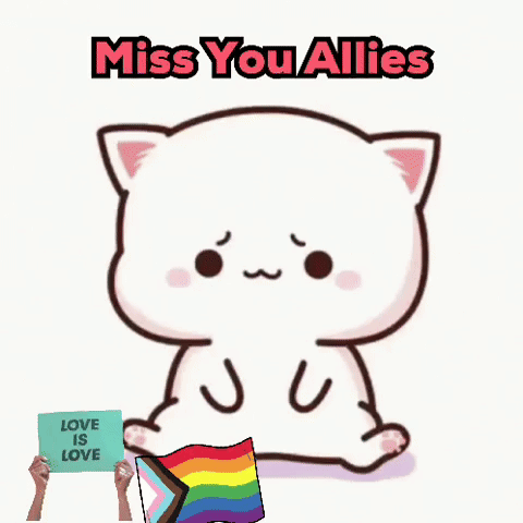 A Cartoon Cat Laying Down Holding A Sign That Says " Love Is Love " GIF