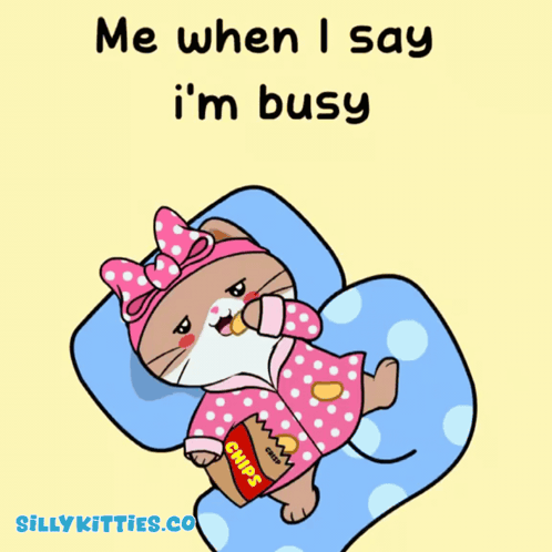 A Cartoon Cat Laying On A Pillow Eating Chips GIF