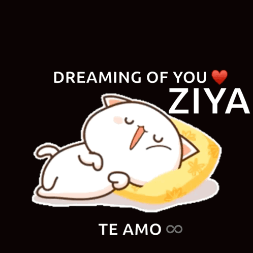A Cartoon Cat Laying On A Pillow With The Words Dreaming Of You Ziya Te Amo Written Below It GIF