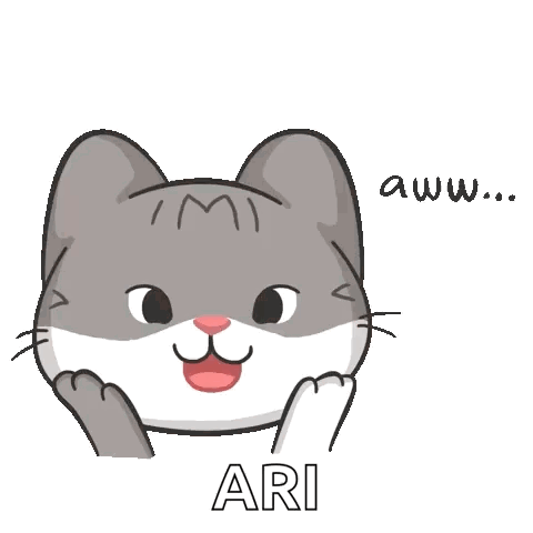 a cartoon cat says aww ... thank you ari