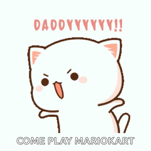 Cartoon Cat Calling Daddy To Play Mario Kart GIF