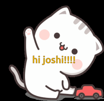 A Cartoon Cat Says Hi Joshi With A Red Car In The Background GIF