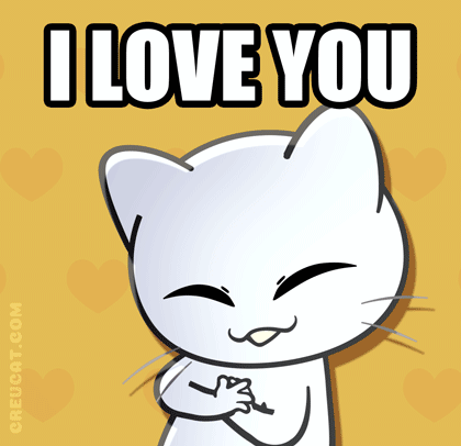 A Cartoon Cat Says " I Love You " In A Yellow Background GIF