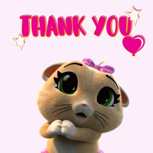A Cartoon Cat Says Thank You With A Pink Heart GIF