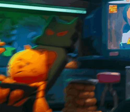 A Cartoon Cat Sits In A Chair With A Sad Face GIF