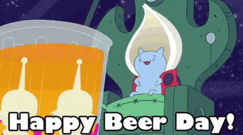 A Cartoon Cat Sits On A Throne Next To A Glass Of Beer With The Words Happy Beer Day Below It GIF