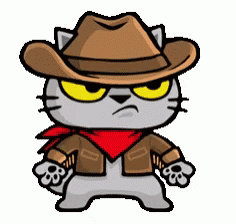 A Cartoon Cat Wearing A Cowboy Hat And A Red Scarf GIF