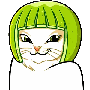 a cartoon cat wearing a green watermelon wig