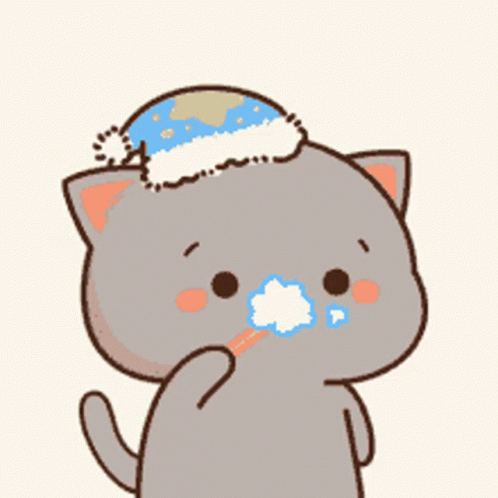 A Cartoon Cat Wearing A Hat And Brushing Its Teeth GIF